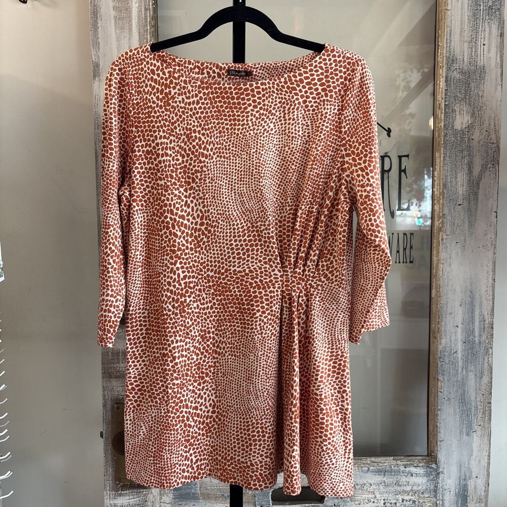 J. MCLAUGHLIN Animal Print Side Gathered Catalina Cloth Tunic Top Size Large
